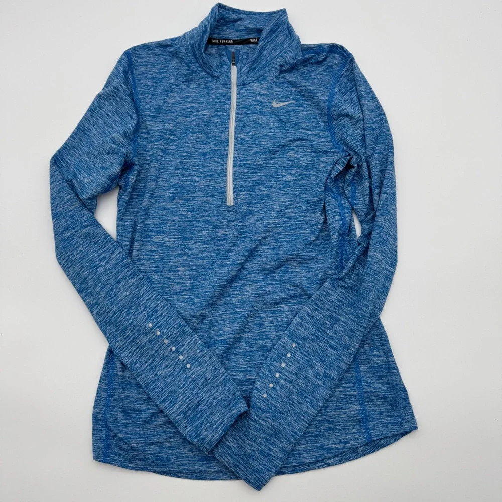 Nike Running Dri-FIT Womens XS Blue Space Dye 1/4 Zip Pullover Long Sleeve Top
